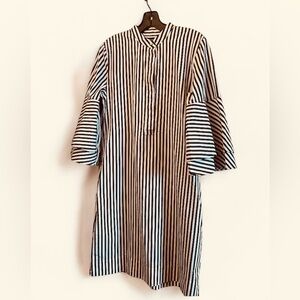 Lauren Ralph Lauren. Striped Black/Beige Bell Sleeve Dress.
